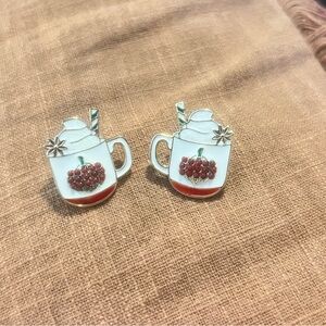 Festive Mug Earrings with Red Berry Design